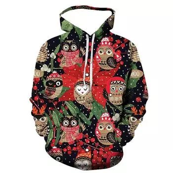 Мужская рождественская осенне-зимняя толстовка с капюшоном и черепом 2023 года, спортивный топ с принтом 3D, повседневная толстовка с круглым вырезом S