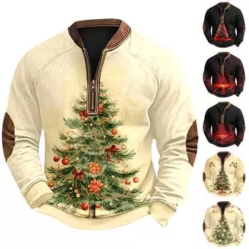 Мужская рождественская ретро-повседневная толстовка на молнии XXL
