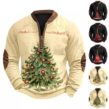 Мужская рождественская ретро-повседневная толстовка на молнии M хаки