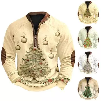 Мужская рождественская ретро-повседневная толстовка на молнии XL