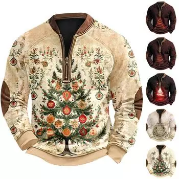 Мужская рождественская ретро-повседневная толстовка на молнии L бежевый