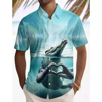 Мужская рубашка 3D мода повседневный крокодил животное сердце принт гавайский лацкан рубашка короткий рукав топ Homme Harajuku Ropa Hombre S