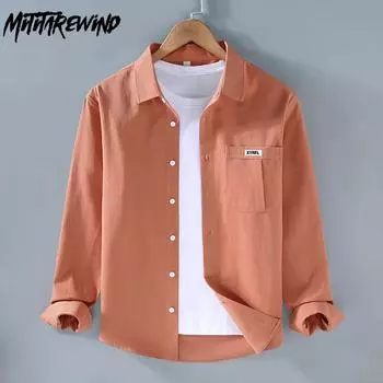 Мужская рубашка American Cargo, весна-осень, 100% хлопок, длинный рукав, повседневный воротник, однотонная рубашка на пуговицах с карманом, облегающий крой M