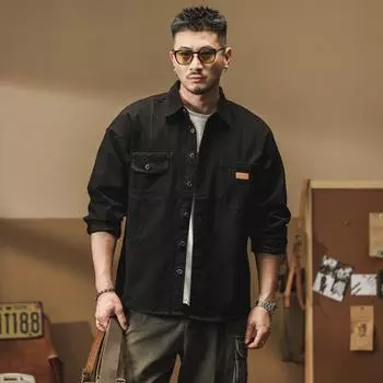 Мужская рубашка American Retro Tooling с длинными рукавами, свободная куртка Tough Guy Hunting Coach, куртка из чистого хлопка S серый