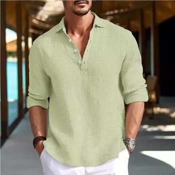 Мужская рубашка больших размеров, однотонная, для подростков, домашняя, повседневная, модная, с лацканами, льняной топ S серый