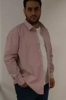 Мужская рубашка больших размеров размера плюс Рубашка больших размеров бордовая мужская рубашка в полоску