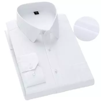 Мужская рубашка больших размеров с отложным воротником, деловая, с длинным рукавом, белая, с карманами, на весну и лето M белый