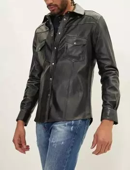 Мужская рубашка черного цвета, официальная, из натуральной кожи ручной работы, стильная, повседневная S чёрный