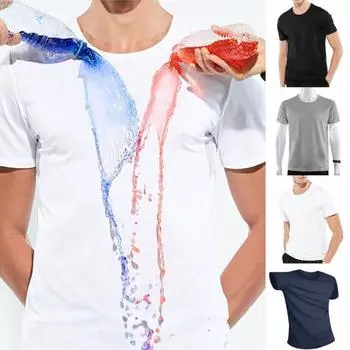 Мужская рубашка чистого цвета водонепроницаемый быстросохнущий повседневный летний топ для занятий спортом L чёрный