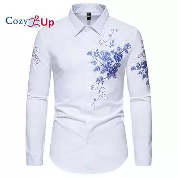 Мужская рубашка Cozy Up с цветочным принтом и треугольным воротником, бронзовым узором, длинными рукавами S белый