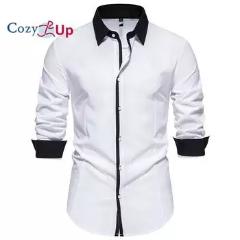 Мужская рубашка Cozy Up с длинными рукавами и контрастным треугольным воротником S белый