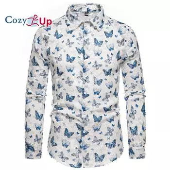 Мужская рубашка Cozy Up с объемными кисточками и бабочками, свободная и универсальная, с длинными рукавами S синий