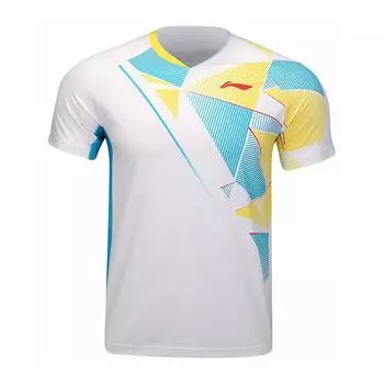 Мужская рубашка для бадминтона Li Ning Badminton Series с принтом V-образным вырезом, удобная, дышащая, с коротким рукавом, стандартная, белая AAYU139-2 M