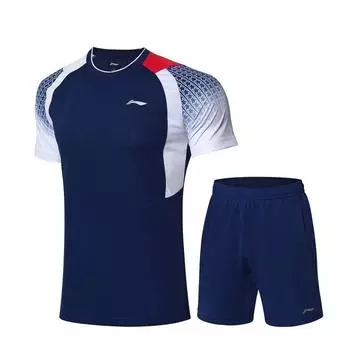 Мужская рубашка для бадминтона Li Ning Color Block с рукавами реглан, быстросохнущая, дышащая, темно-фиолетового и синего цвета AATT029 M