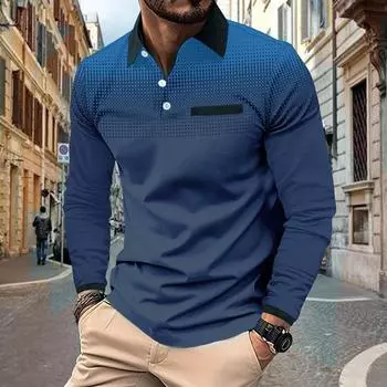 Мужская рубашка для гольфа Polo Street Casual Polo с воротником-поло, классическая, с длинным рукавом, модная, повседневная, однотонная, с пуговицами спереди, простая, стандартная посадка S темно-синий