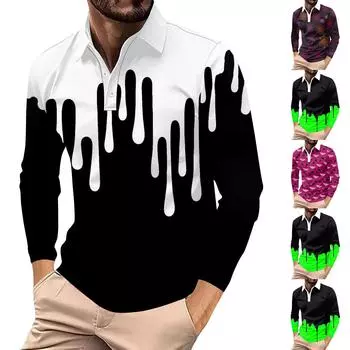 Мужская рубашка для гольфа, повседневная спортивная, с V-образным вырезом, ребристый воротник, с длинным рукавом, модная, повседневная, однотонная, однотонная, весна-лето, стандартная посадка XXL фиолетовый