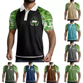 Мужская рубашка для гольфа, повседневная спортивная, с V-образным вырезом, ребристый воротник, с коротким рукавом, модная, повседневная, однотонная, однотонная, весна-лето, стандартная посадка XXL кофейный