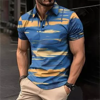 Мужская рубашка для гольфа с гавайским принтом, повседневная спортивная, с V-образным вырезом и коротким рукавом M чёрный