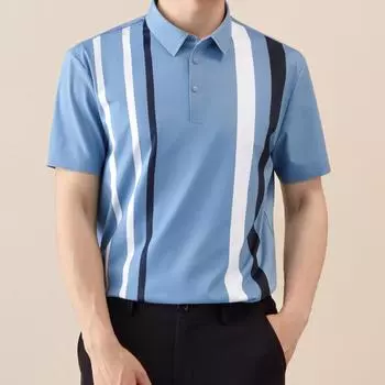 Мужская рубашка для гольфа в полоску с цветными блоками, летняя повседневная дышащая рубашка-поло с коротким рукавом и полукнопочным лацканом L