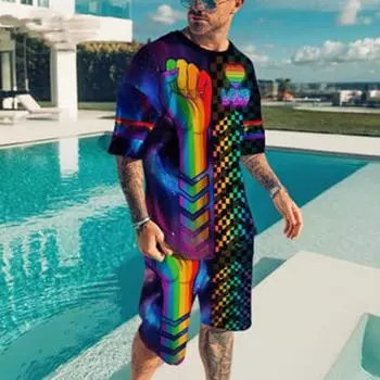 Мужская рубашка для отпуска, модная футболка для отдыха на море, костюм, летняя пляжная одежда, комплект из двух предметов с коротким рукавом, спортивный костюм, стильный материал XXXL