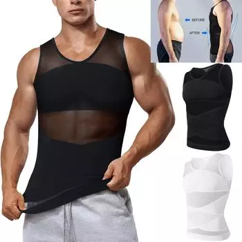 Мужская рубашка для похудения, жилет для контроля живота, компрессионный жилет для груди, базовый слой для живота, тонкие майки для мышц, корректирующее белье, тренировочные майки для талии L чёрный