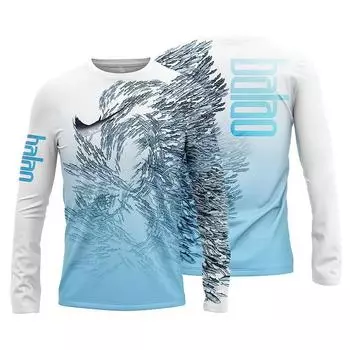 Мужская рубашка для рыбалки с принтом, одежда для рыбалки, рубашка с длинным рукавом для рыбалки - дышащая защита от ультрафиолета, топы для спорта на открытом воздухе с круглым вырезом 6XL S