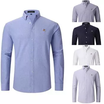 Мужская рубашка европейского размера из чистого хлопка Оксфорд с длинным рукавом в деловом стиле XS