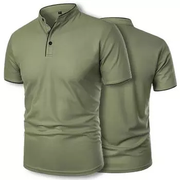 Мужская рубашка Henrey, облегающая, повседневная, с застежкой на пуговицы, однотонная, с короткими рукавами, поло M чёрный