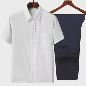 Мужская рубашка Ice Silk с коротким рукавом и свободными лацканами для людей среднего и пожилого возраста 41/175