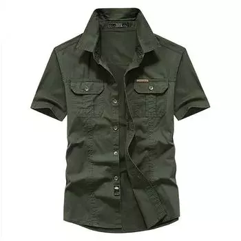 Мужская рубашка из 100% хлопка, однотонные рубашки-карго с несколькими карманами, модные уличные повседневные рубашки с короткими рукавами для мужчин, новые большие размеры M-8XL M хаки