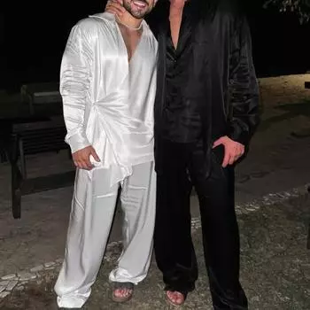 Мужская рубашка из атласа с мешковатым фасоном, отложным воротником, нестандартным дизайном, перекрестной застежкой, средней длины, для вечеринок, ночных клубов, для мускулистых мужчин, для выступлений S белый