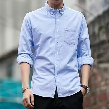 Мужская рубашка из чистого хлопка с длинным рукавом, новая весенняя ткань Оксфорд, однотонная, деловая, повседневная, хлопковая рубашка для мужчин M