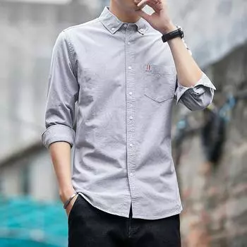 Мужская рубашка из чистого хлопка с длинным рукавом, новая осенняя однотонная мужская рубашка из ткани Оксфорд, повседневная деловая хлопковая рубашка для мужчин M