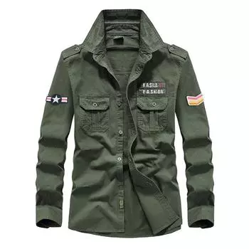 Мужская рубашка из чистого хлопка с длинными рукавами, большая зеленая рабочая рубашка в стиле милитари, мужская M белый