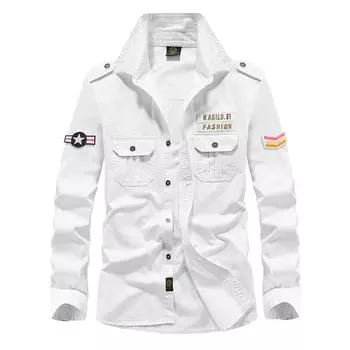 Мужская рубашка из чистого хлопка с длинными рукавами, большая зеленая рабочая рубашка в стиле милитари, мужская M зелёный