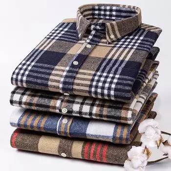 Мужская рубашка из чистого хлопка в клетку с длинным рукавом — модная, повседневная, универсальная 40