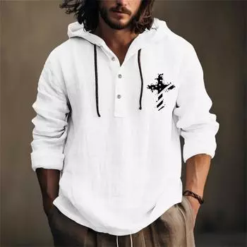 Мужская рубашка из хлопка и льна с принтом «День независимости», с капюшоном, с длинными рукавами, повседневная одежда для весны и лета S белый
