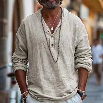 Мужская рубашка из хлопковой смеси с длинным рукавом и лацканами, однотонная повседневная пляжная рубашка на весну и лето для повседневного ношения в отпуске 3XL небесно-голубой