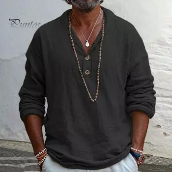 Мужская рубашка из хлопковой смеси с длинным рукавом и лацканами, однотонная повседневная пляжная рубашка на весну и лето для повседневного ношения в отпуске 3XL небесно-голубой