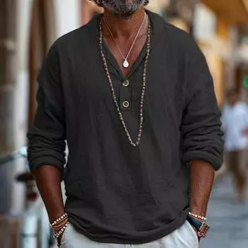 Мужская рубашка из хлопковой смеси с длинным рукавом и лацканами, однотонная повседневная пляжная рубашка на весну и лето для повседневного ношения в отпуске S небесно-голубой