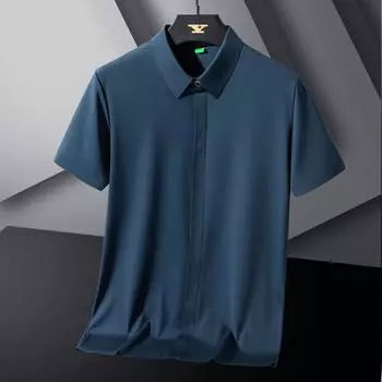 Мужская рубашка из ледяного шелка с коротким рукавом, летняя, тонкая, тянущаяся, для среднего и молодого возраста, приталенного кроя, не требующая глажки 6XL