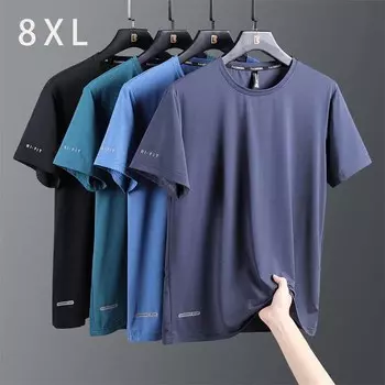 Мужская рубашка из тонкого хлопка большого размера с круглым вырезом, свободного покроя, из дышащего, быстросохнущего материала для спорта и фитнеса на весну и лето 8XL