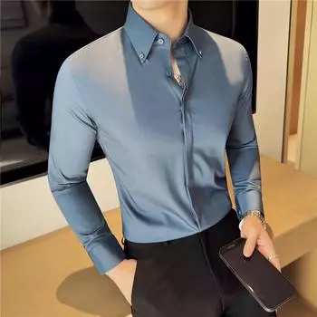 Мужская рубашка, качественная корейская роскошная одежда, рубашки из бамбукового волокна для мужчин, однотонная деловая официальная одежда, рубашки приталенного кроя L белый