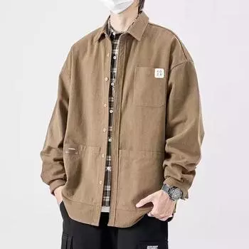 Мужская рубашка-карго в японском стиле, весенняя рубашка с длинным рукавом, свободный верх большого размера M абрикосовый