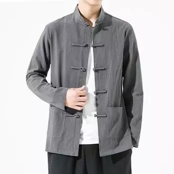 Мужская рубашка-кимоно ханьфу, ретро-кардиган с пуговицами и воротником-стойкой, повседневные рубашки ханьфу, китайский традиционный костюм Тан, большой размер 5XL