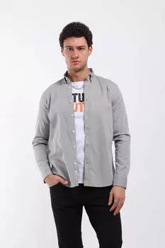 Мужская рубашка классического кроя с длинным рукавом серая