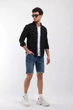 Мужская рубашка классического кроя с длинным рукавом, черная