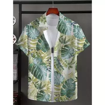Мужская рубашка Leaf Tropical Vacation Hawaii 3D Printed Shirt Outdoor New Vacation Beach Summer с воротником и коротким рукавом, гавайская рубашка S