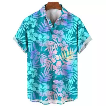 Мужская рубашка, летняя новая гавайская рубашка, повседневная рубашка, пляжная рубашка с коротким рукавом, с цветочным принтом и лацканами, гавайская праздничная одежда S