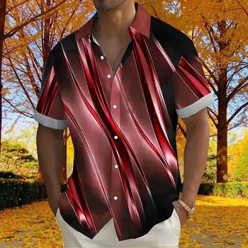 Мужская рубашка Light Lines с 3D-принтом, рубашка на пуговицах, повседневная рубашка, летняя рубашка с коротким рукавом, повседневная одежда для отпуска XS красный